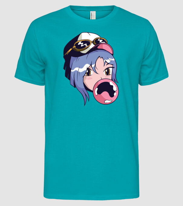 fată Anime cu gumă de mestecat model turcoaz pe tricou