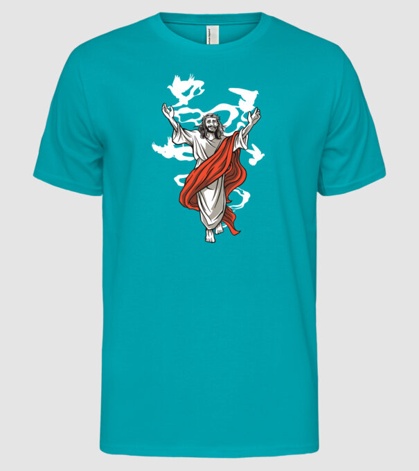 Isus fericit tricou creștin model turcoaz pe tricou