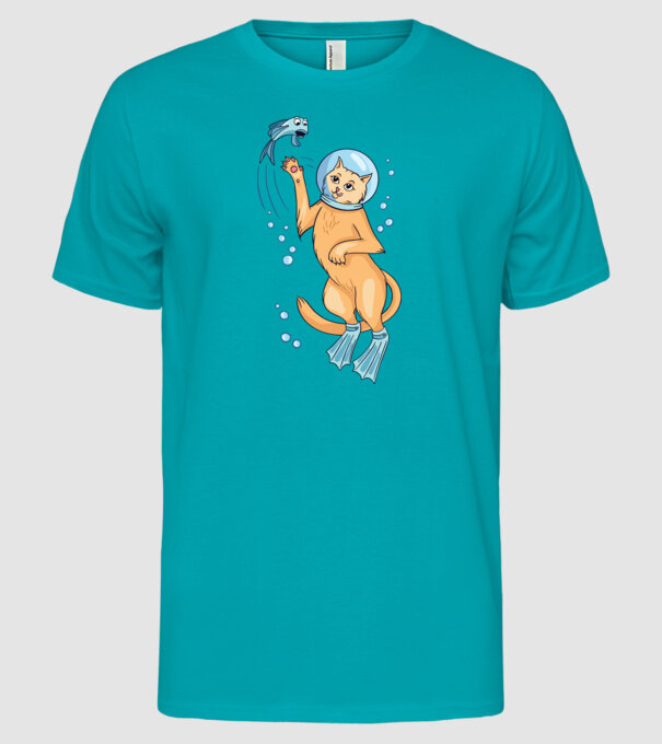 Pisică Scafandru model turcoaz pe tricou