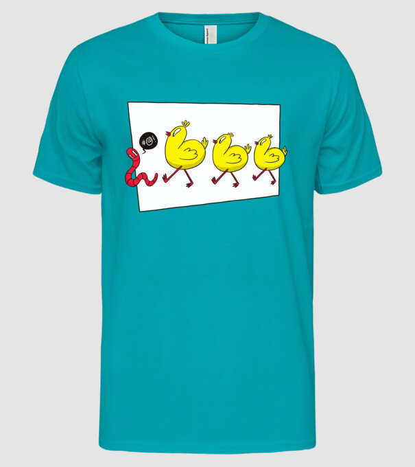 Pui cu vierme model turcoaz pe tricou