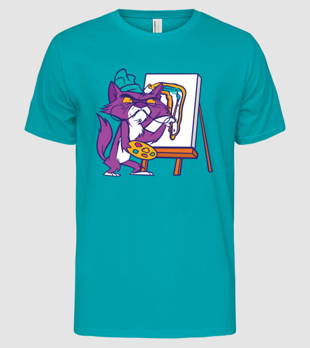 Pisică Dali model turcoaz pe tricou