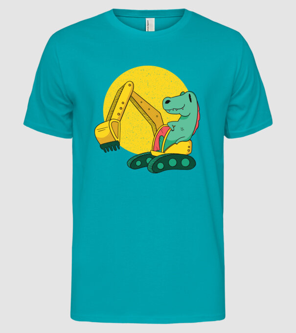 Excavator dinozaur model turcoaz pe tricou