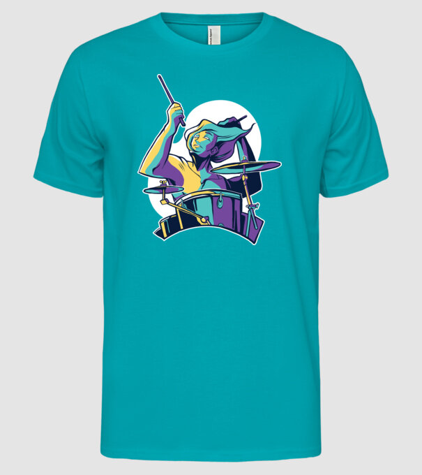 Baterist model turcoaz pe tricou