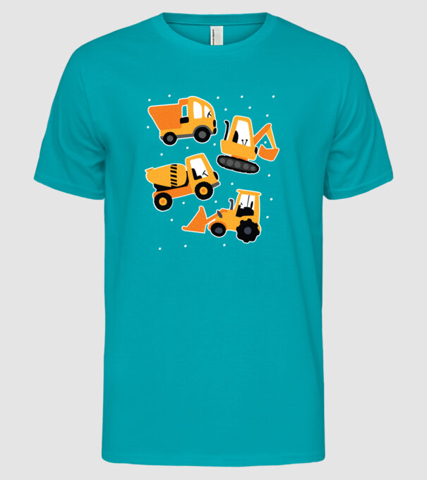 Vehicule de construcții model turcoaz pe tricou