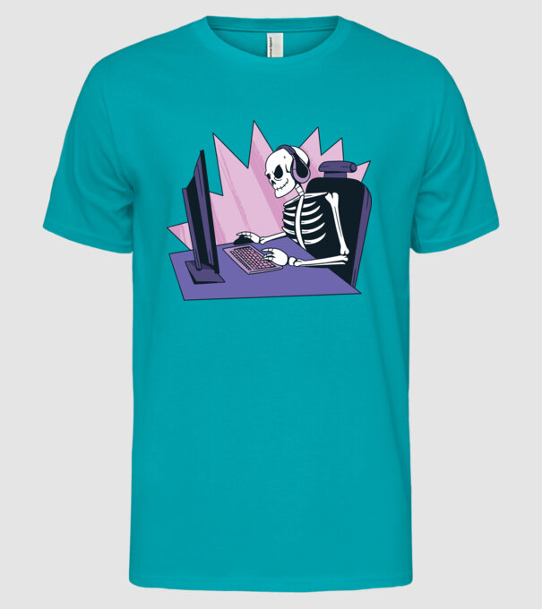 Schelet Gamer model turcoaz pe tricou