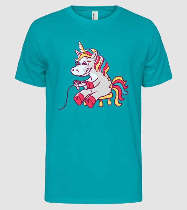 Gamer Unicorn model turcoaz pe tricou