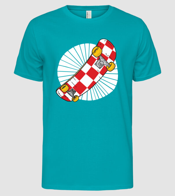 Skateboard model turcoaz pe tricou