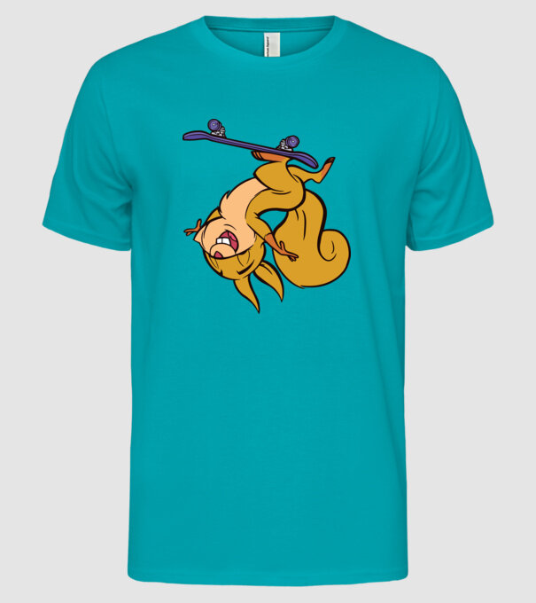 Veveriță Skateboarder model turcoaz pe tricou