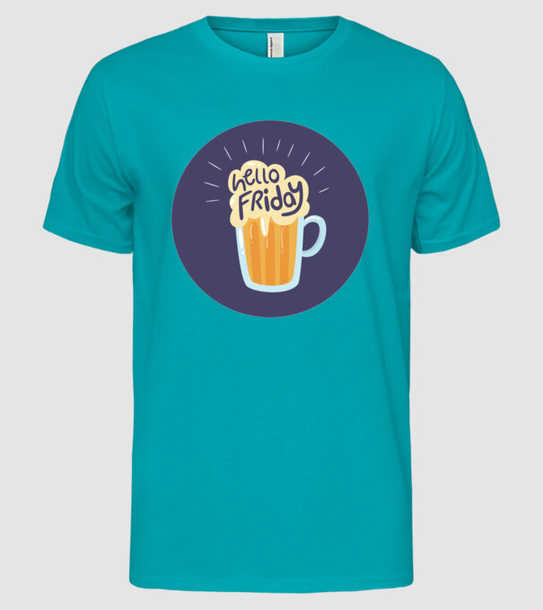 Hello Friday model turcoaz pe tricou