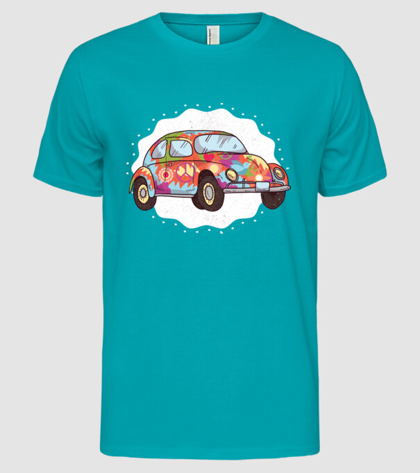 Hippy Beetle Volkswagen model turcoaz pe tricou