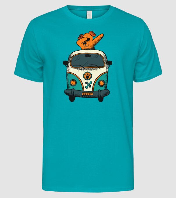 Microbuz Hippi Câine DAB model turcoaz pe tricou