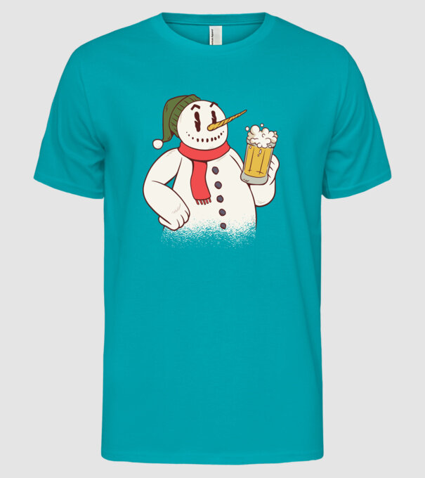 Om de zăpadă cu bere model turcoaz pe tricou