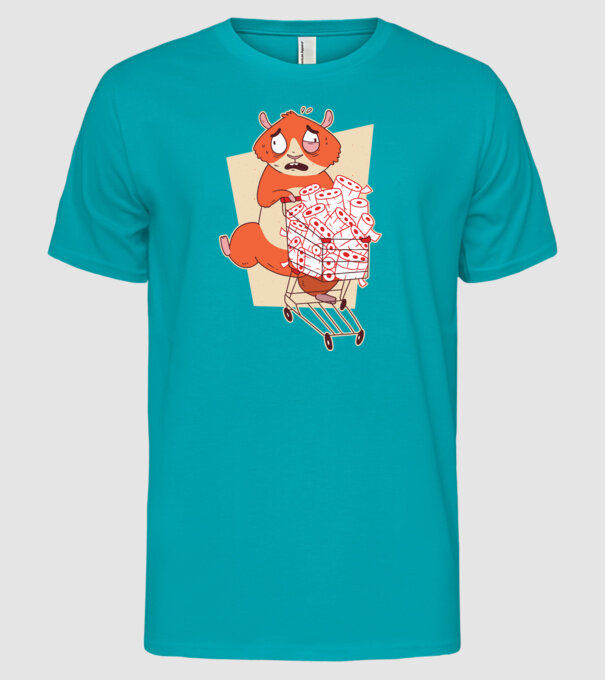 Hamster Panică cumpărături model turcoaz pe tricou