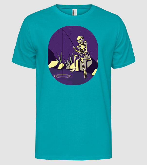 Schelet pescar model turcoaz pe tricou