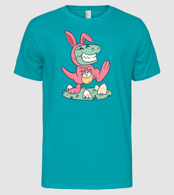 T-rex de Paște model turcoaz pe tricou
