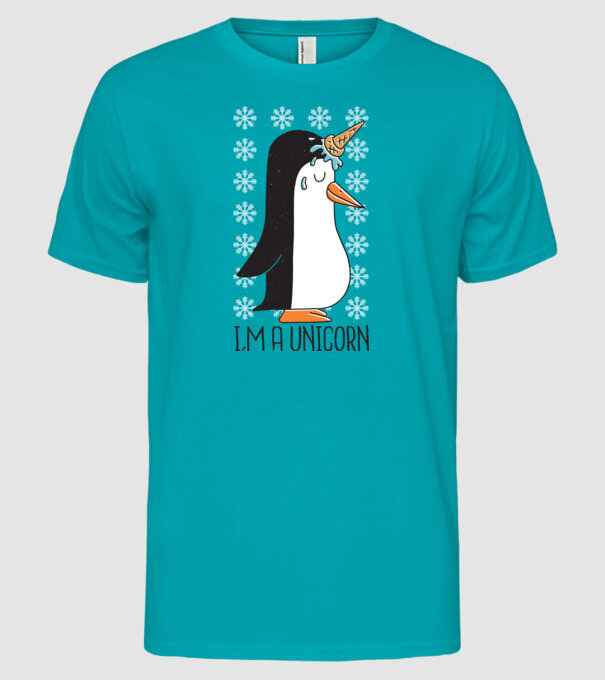 'I''m a Unicorn - Pinguin Unicorn' model turcoaz pe tricou