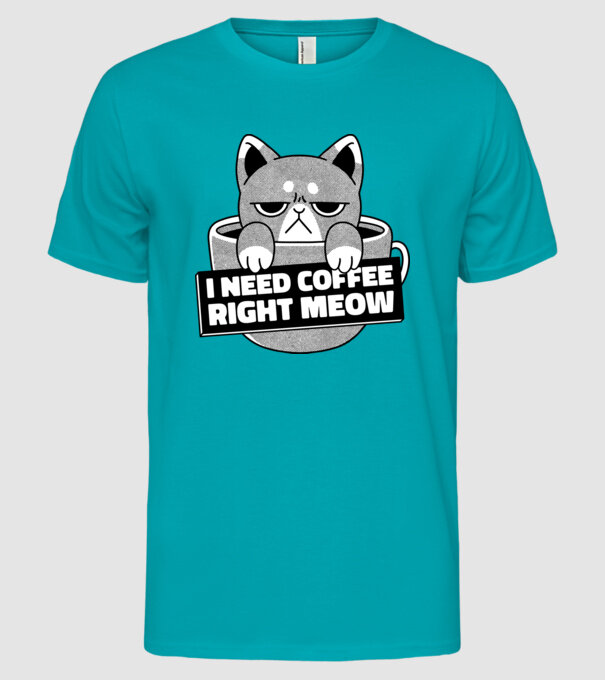 I need Coffee Right Meow model turcoaz pe tricou