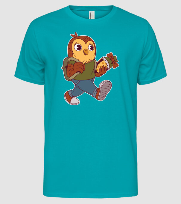 Bufniță școlar model turcoaz pe tricou