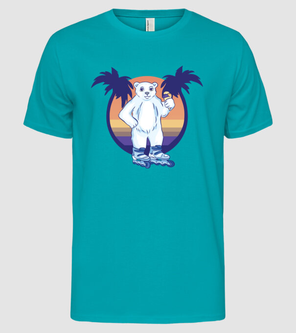 Urs polar cu patine cu rotile model turcoaz pe tricou