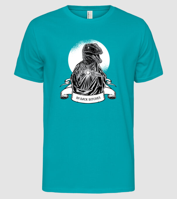 Iisus Raptor Dinozaur model turcoaz pe tricou