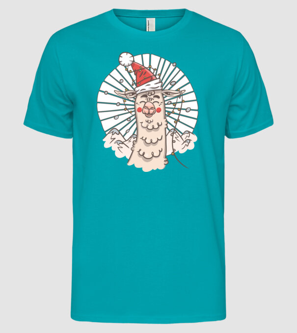 Llama de Crăciun model turcoaz pe tricou