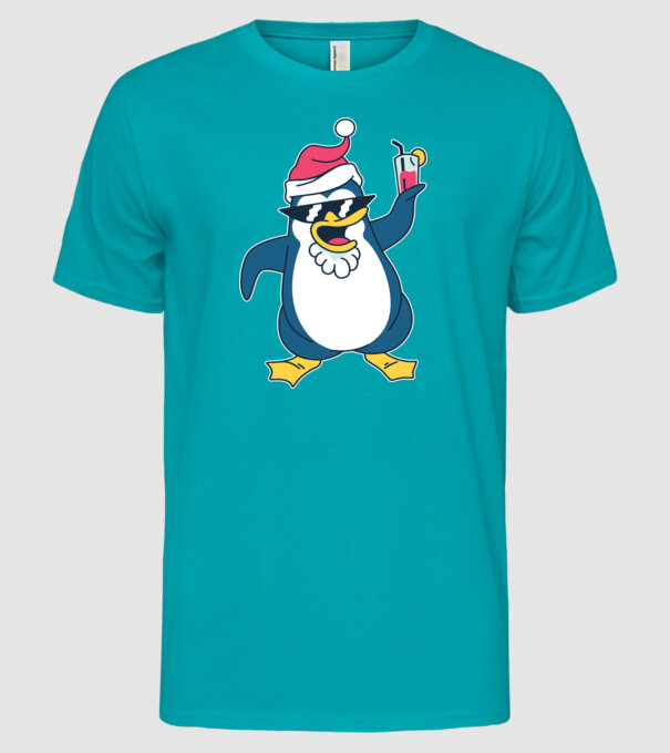 Pinguin de Crăciun model turcoaz pe tricou