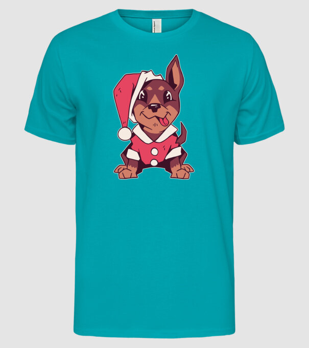 Teckel de Crăciun model turcoaz pe tricou