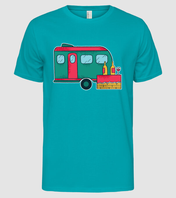 Autorulotă Camping model turcoaz pe tricou