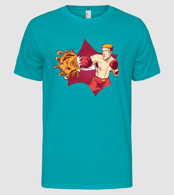 Coronavirus KO - Box model turcoaz pe tricou