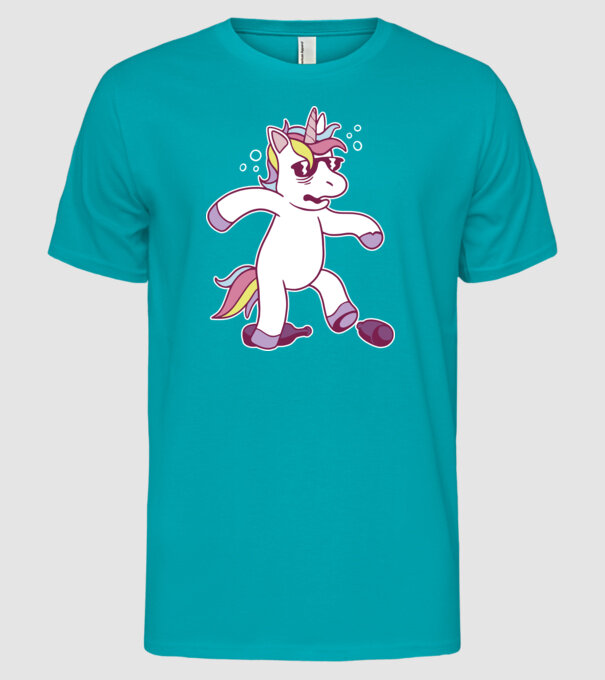 Mahmureală unicorn model turcoaz pe tricou