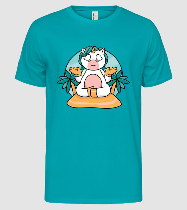 Unicornul meditator model turcoaz pe tricou