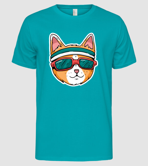 Pisică Cool model turcoaz pe tricou