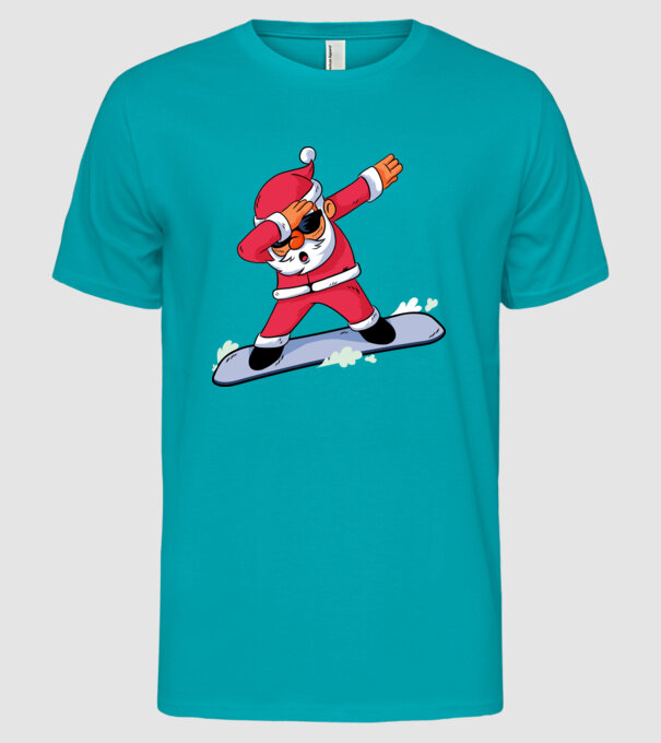 Moș Crăciun Snowboard DAB tricou amuzant model turcoaz pe tricou
