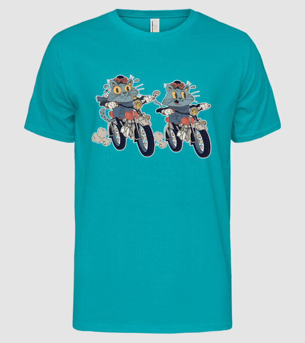 Pisicuțe motocicliste model turcoaz pe tricou