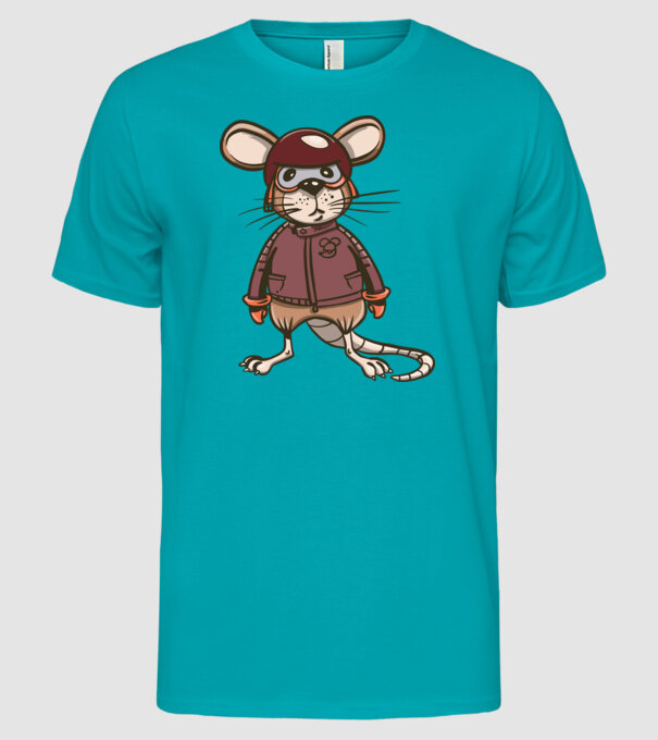 Șobolan motociclist model turcoaz pe tricou