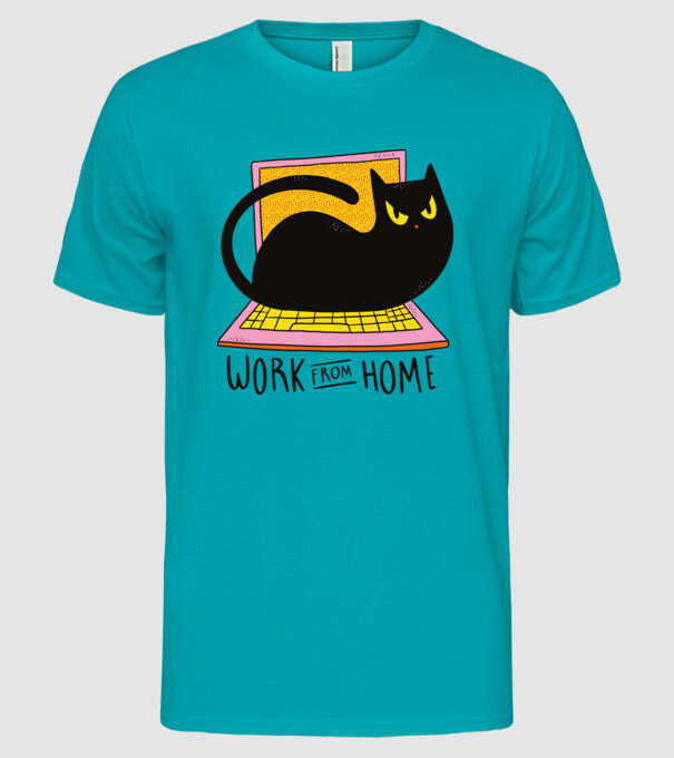 Home offfice cu pisică model turcoaz pe tricou