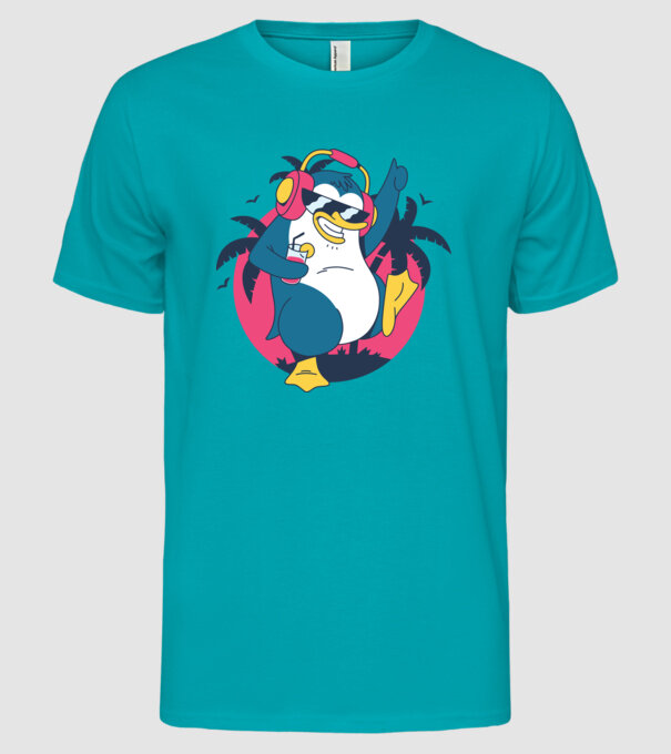 Pinguin de Petrecere model turcoaz pe tricou