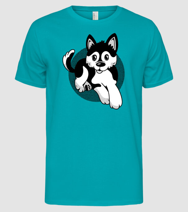 Câine Pomsky model turcoaz pe tricou