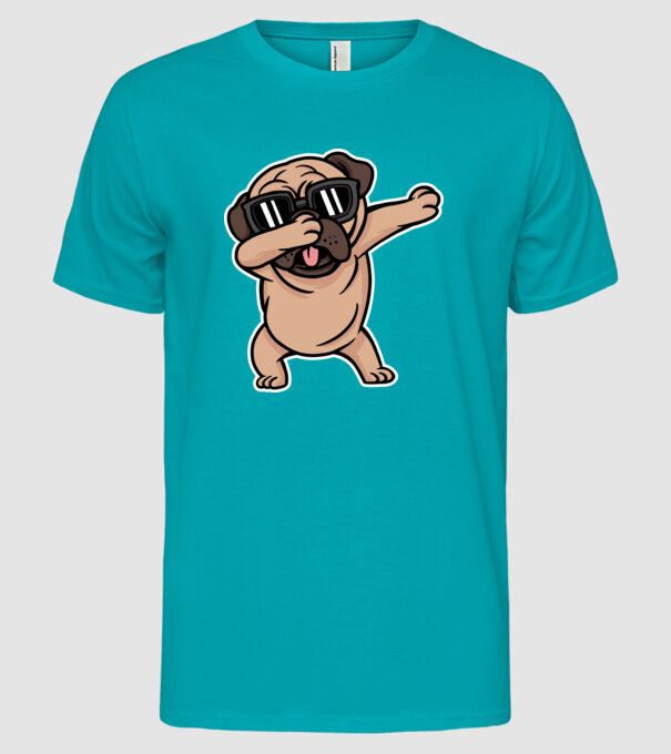 Pug DAB model turcoaz pe tricou