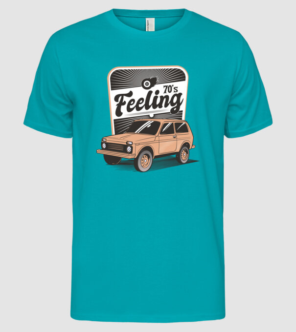 Mașină Retro anii 70 Lada Niva model turcoaz pe tricou