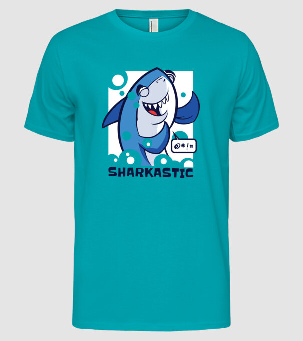 Sharkastic - Rechinul sarcastic model turcoaz pe tricou