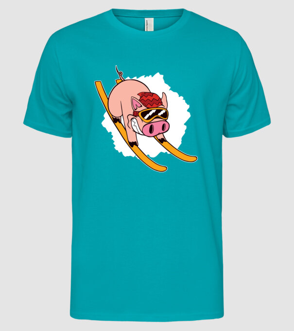 Porcușor schior model turcoaz pe tricou