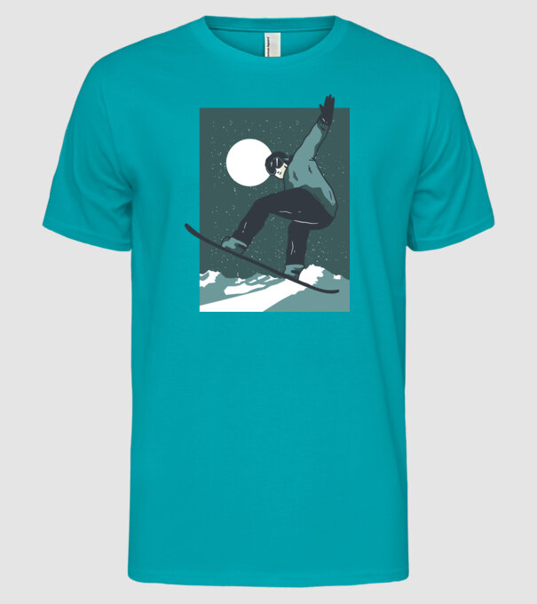 Săritură Snowboard model turcoaz pe tricou