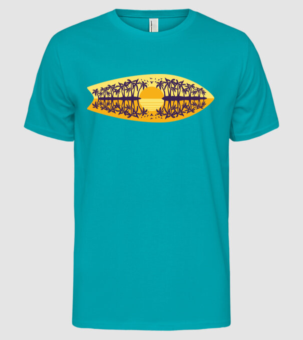 Surfboard model turcoaz pe tricou