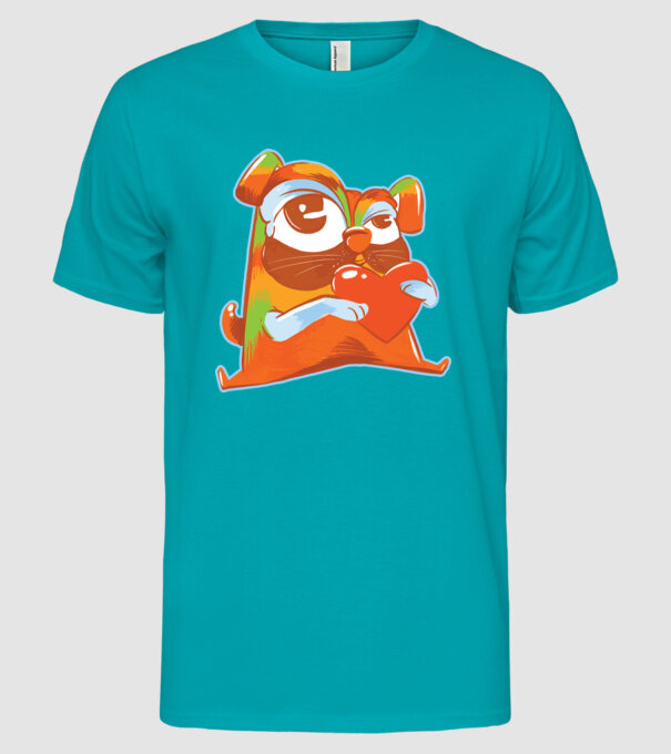 Mops colorat model turcoaz pe tricou