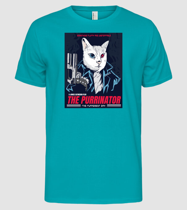 The Purrinator Pisică model turcoaz pe tricou