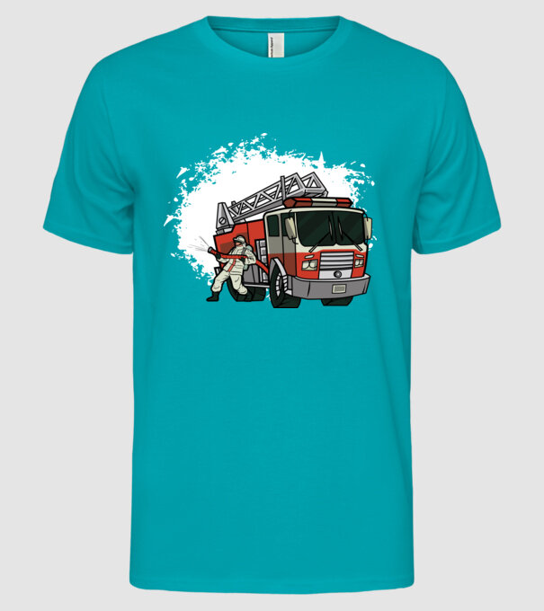 Pompier în acțiune model turcoaz pe tricou