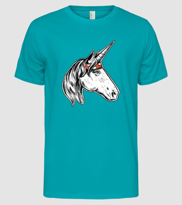 Cal Unicorn model turcoaz pe tricou