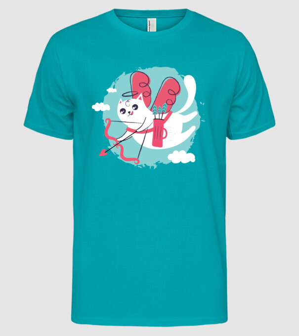 Pisică Valentin model turcoaz pe tricou