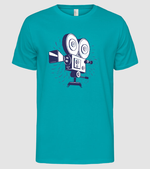 Camera video retro Vintage model turcoaz pe tricou
